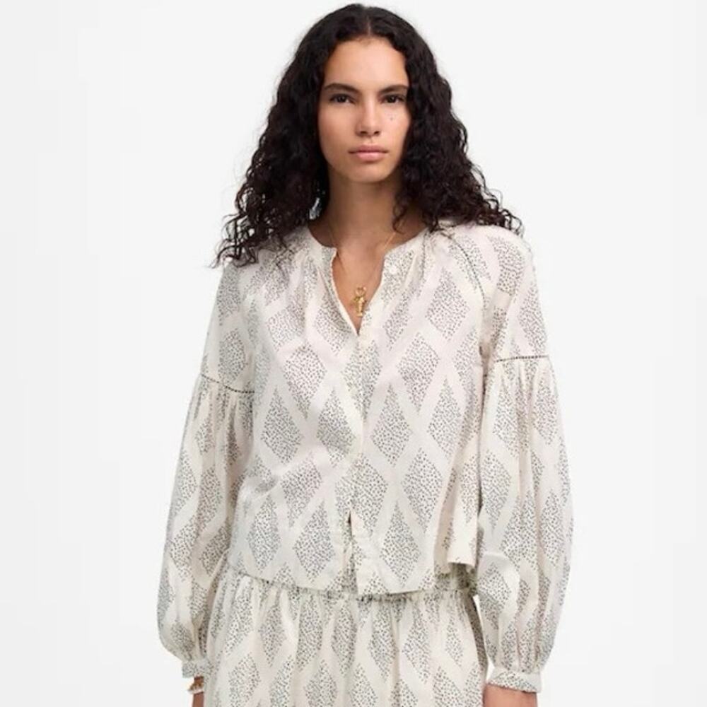 NWT Madewell Shirred Balloon-Sleeve Top in Geometric Print in Lighthouse Size M